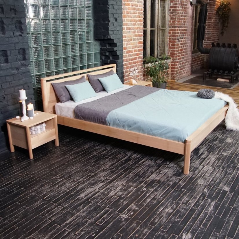 DROP HARD Double Bed (postel z buku) - barva: caramel (lněný olej), rozměr: 200x140x26 cm