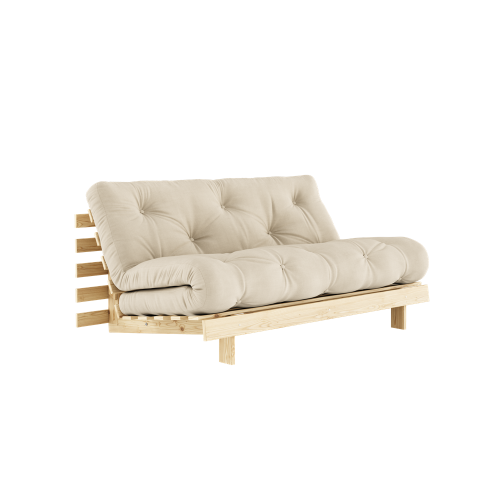 sofa ROOT natural pine (pohovka z borovice) - Barva: karup natural, rozměr: 160*200 cm, barva futonu: beige 747