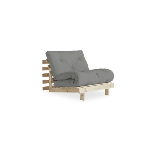 sofa ROOT natural pine (pohovka z borovice) - Barva: karup natural, rozměr: 90*200 cm, barva futonu: grey 746