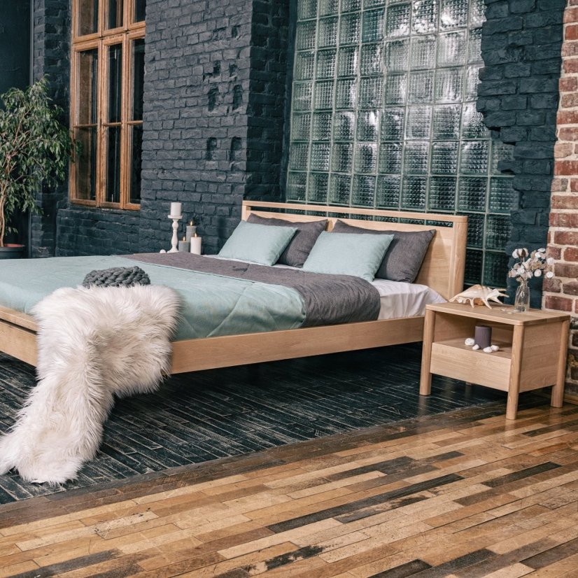 DROP HARD Double Bed (postel z buku) - barva: caramel (lněný olej), rozměr: 200x140x26 cm