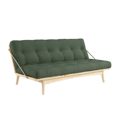 sofa FOLK natural pine (pohovka z borovice) - Barva: karup natural, barva futonu: olive green 756