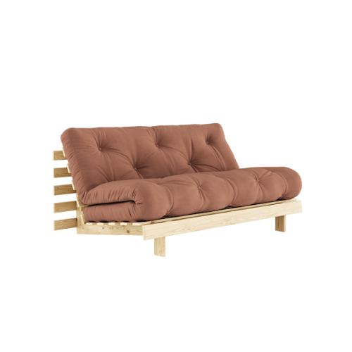 sofa ROOT natural pine (pohovka z borovice) - Barva: karup natural, rozměr: 160*200 cm, barva futonu: clay brown 759