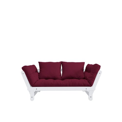 sofa BEAT natural pine (pohovka z borovice) - Barva: karup white, barva futonu: bordeaux 710