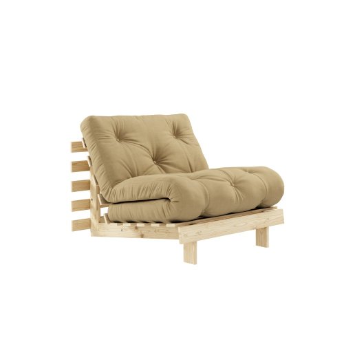 sofa ROOT natural pine (pohovka z borovice) - Barva: karup natural, rozměr: 90*200 cm, barva futonu: wheat beige 758