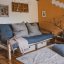 sofa POETRY natural pine (pohovka z borovice) - Barva: karup white, barva futonu: dark grey 734
