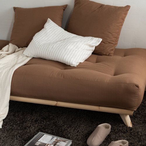 sofa SENZA DAYBED natural pine (pohovka z borovice) - rozměr: 90*200 cm, barva futonu: mocca 755