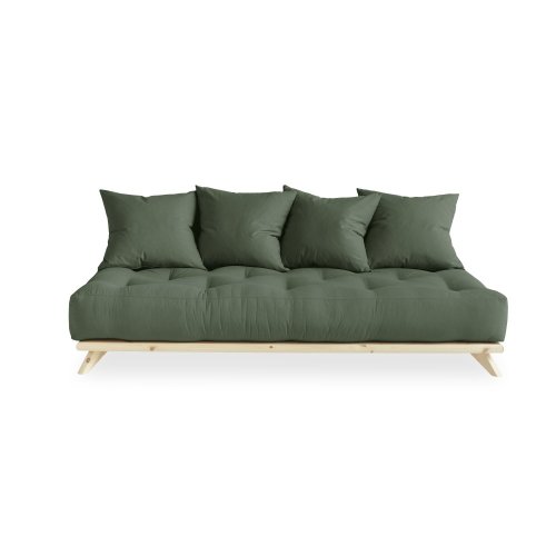 sofa SENZA DAYBED natural pine (pohovka z borovice) - rozměr: 90*200 cm, barva futonu: olive green 756