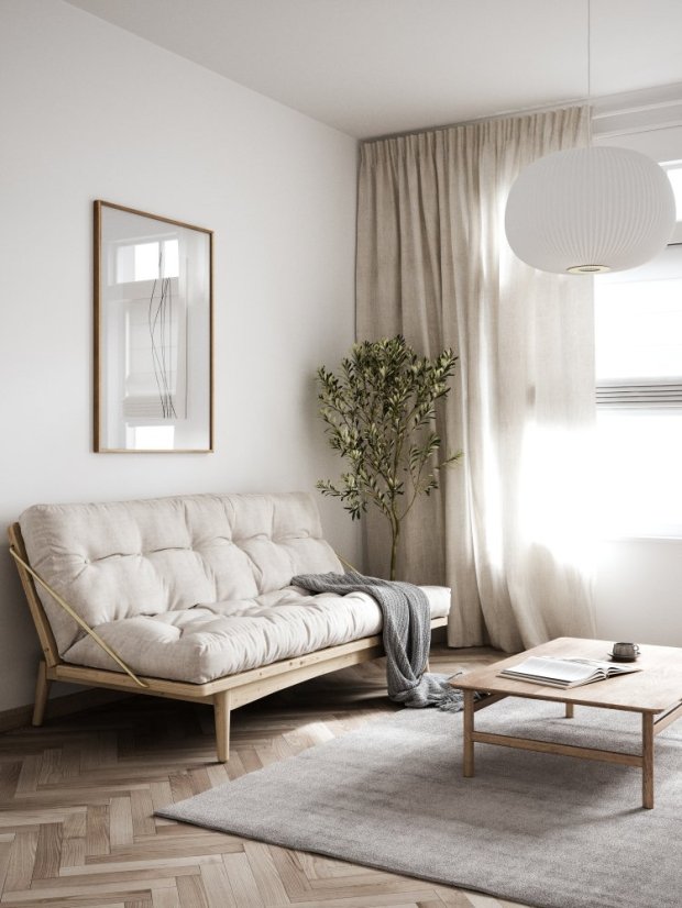 sofa FOLK natural pine (pohovka z borovice) - barva: karup natural, barva futonu: natural 701