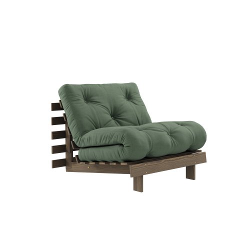 sofa ROOT natural pine (pohovka z borovice) - Barva: karup carob, rozměr: 90*200 cm, barva futonu: petrol blue 757