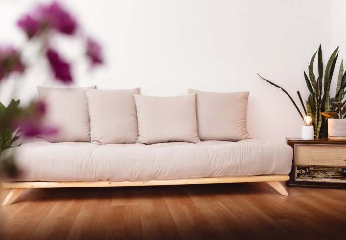 sofa SENZA DAYBED natural pine (pohovka z borovice) - rozměr: 90*200 cm, barva futonu: petrol blue 757