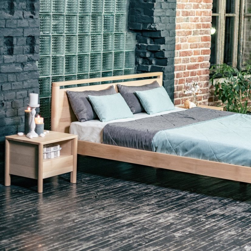 DROP HARD Double Bed (postel z buku) - barva: caramel (lněný olej), rozměr: 200x140x26 cm