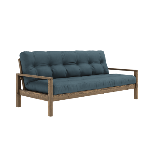sofa KNOB natural pine (pohovka z borovice) - Barva: karup carob, barva futonu: petrol blue 757