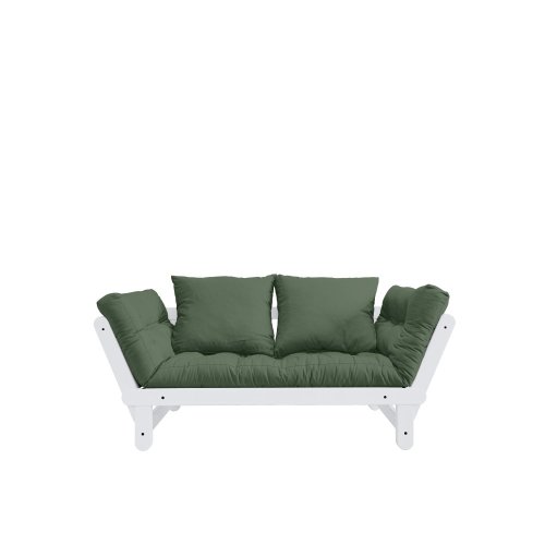 sofa BEAT natural pine (pohovka z borovice) - Barva: karup white, barva futonu: olive green 756