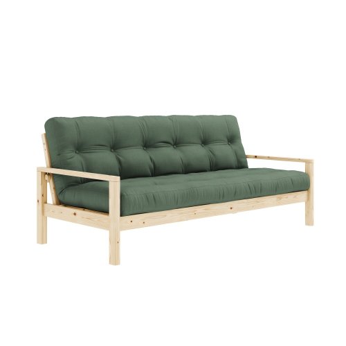 sofa KNOB natural pine (pohovka z borovice) - Barva: karup natural, barva futonu: olive green 756