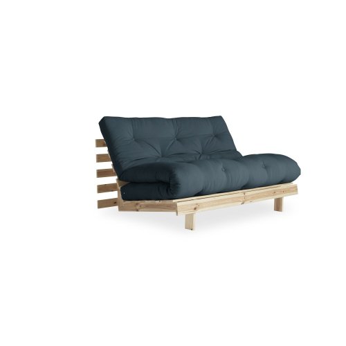 sofa ROOT natural pine (pohovka z borovice) - Barva: karup natural, rozměr: 140*200 cm, barva futonu: petrol blue 757