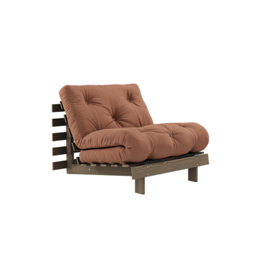 sofa ROOT natural pine (pohovka z borovice) - Barva: karup carob, rozměr: 90*200 cm, barva futonu: clay brown 759