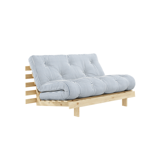 sofa ROOT natural pine (pohovka z borovice) - Barva: karup natural, rozměr: 140*200 cm, barva futonu: beach blue 611