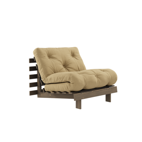 sofa ROOT natural pine (pohovka z borovice) - Barva: karup carob, rozměr: 90*200 cm, barva futonu: wheat beige 758