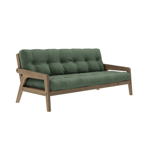 sofa GRAB natural pine (pohovka z borovice) - Barva: karup carob, barva futonu: olive green 756